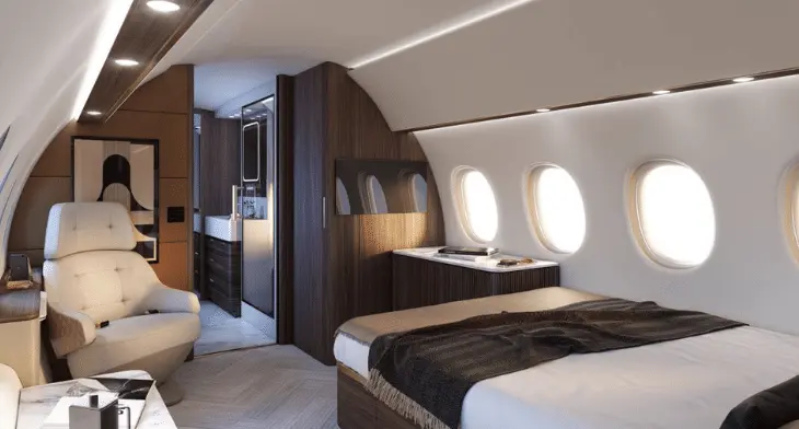 Dassault Falcon 10X ultra-long-range private jet — the largest and tallest cabin in business aviation for up to 19 passengers with 7,500 nm range