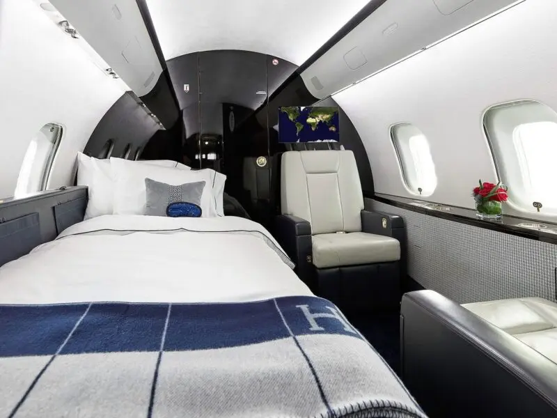 Bombardier Global 5000 private jet — three-zone ultra-long-range cabin with full galley and stand-up headroom