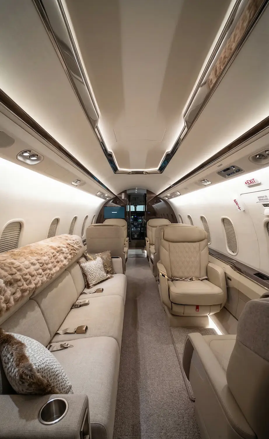 Private jet cabin interior leather seats