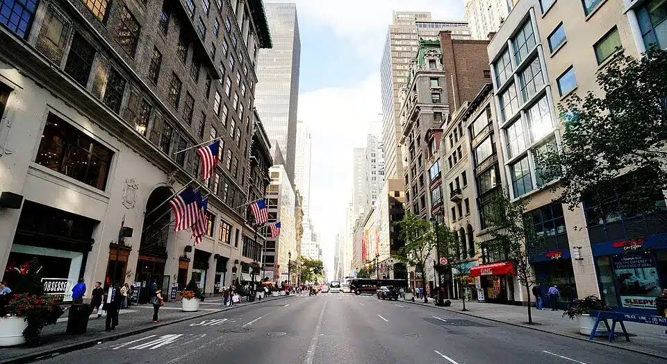 Fifth Avenue Manhattan aerial view, private jet charter destination New York