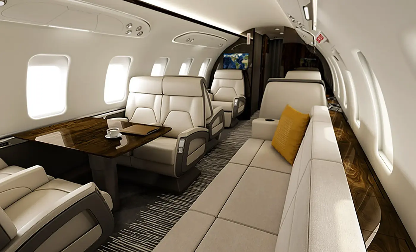 Challenger 650 cabin interior — widest in class with walk-around headroom