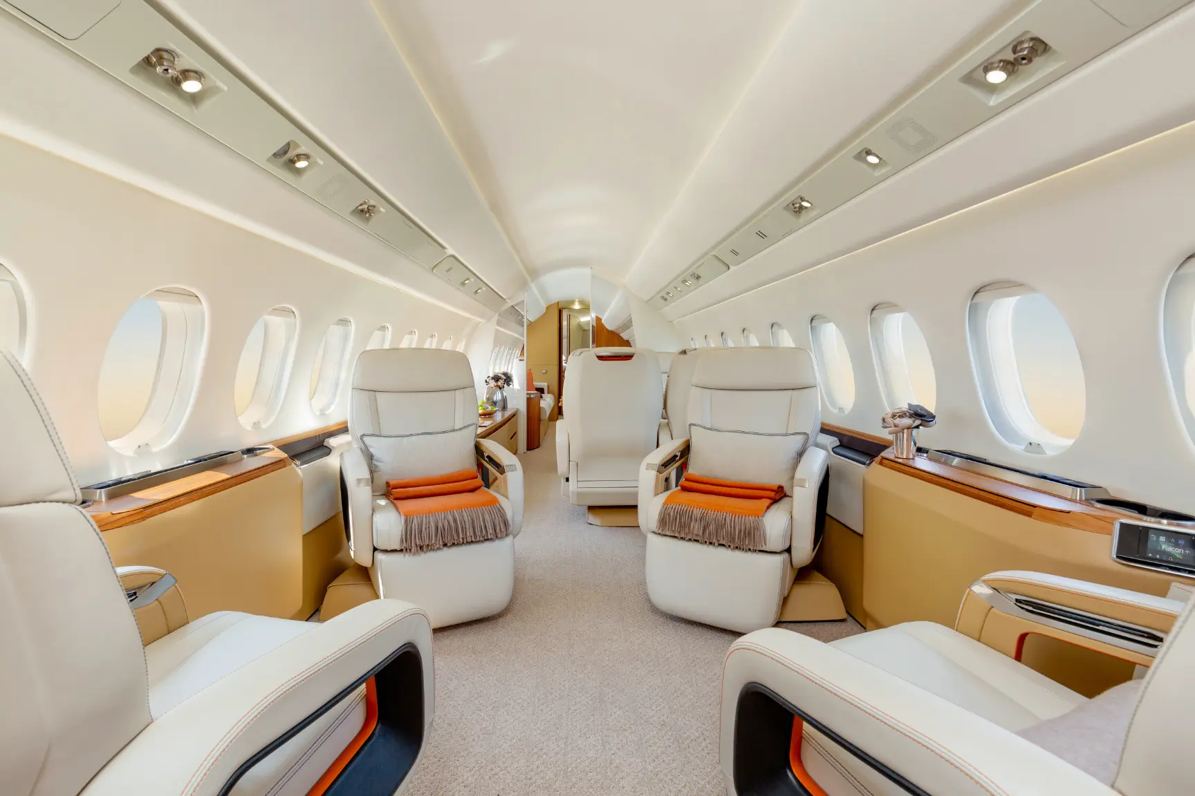 Falcon 6X heavy jet — ultra-widebody cabin and 5,500 nm range for intercontinental private charter flights